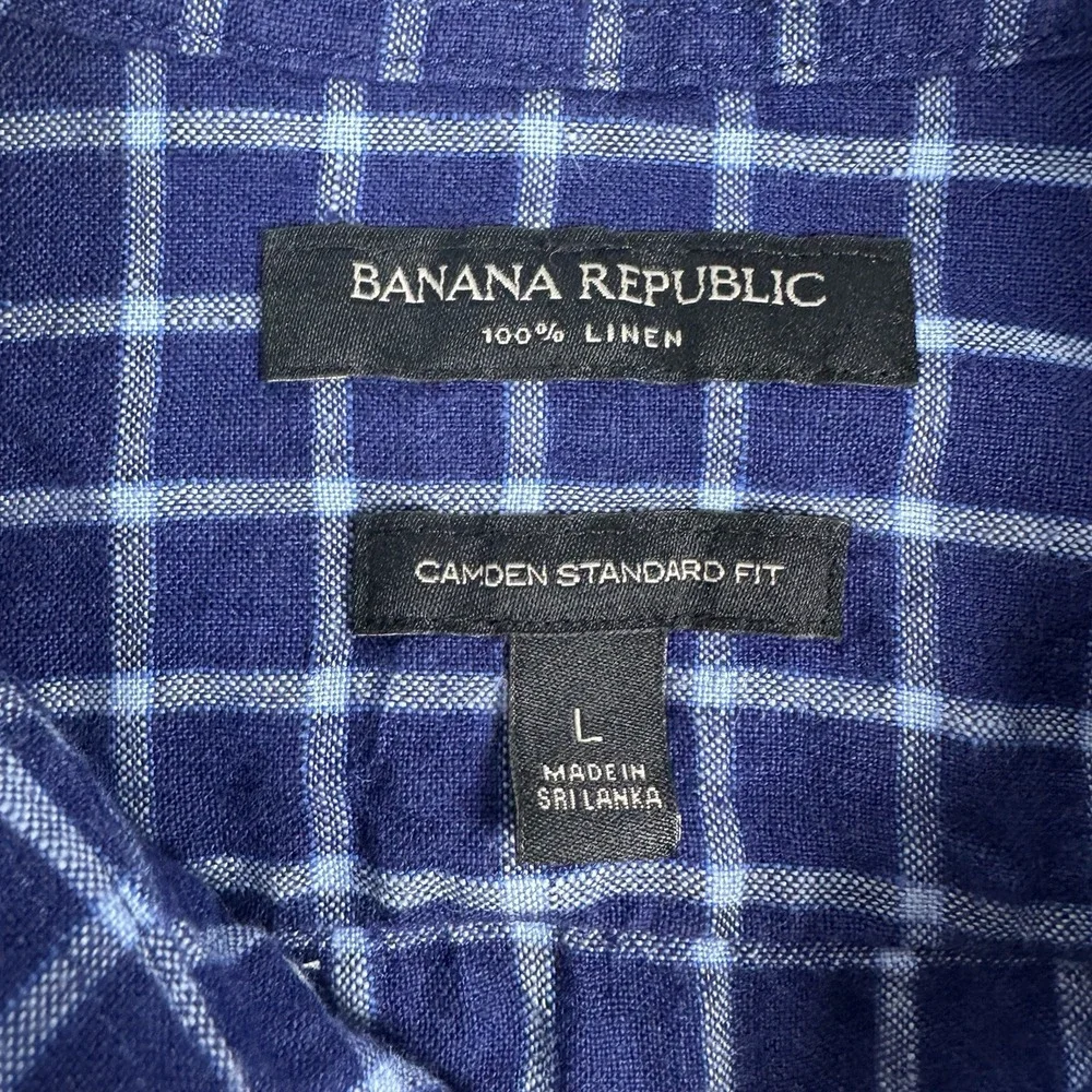 Banana Republic Shirt Men's L Camden Standard Fit 100% Linen Lightweight Plaid‎